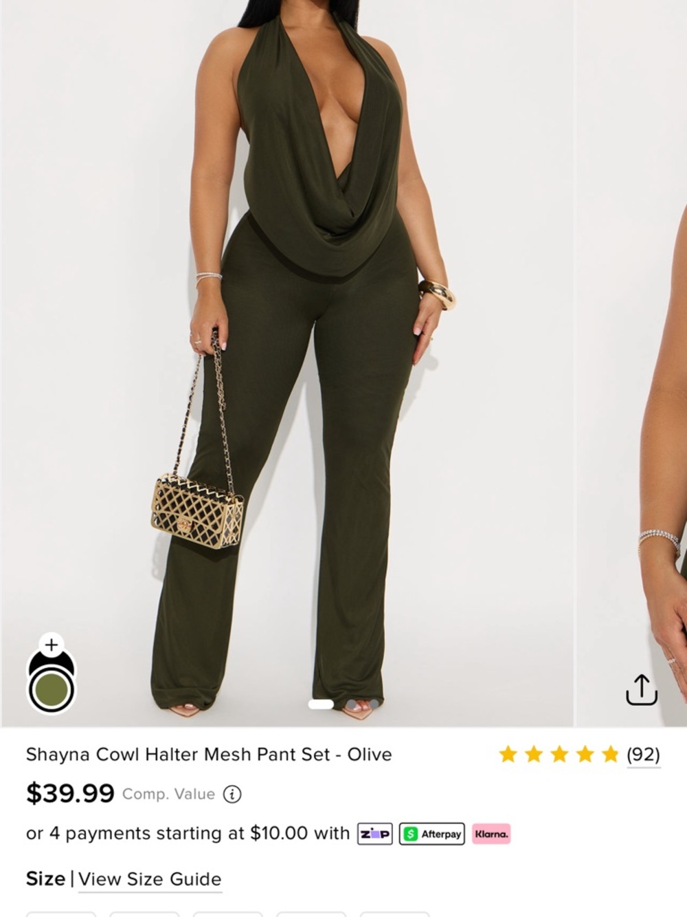 Shayna Cowl Halter Jumpsuit - Olive
